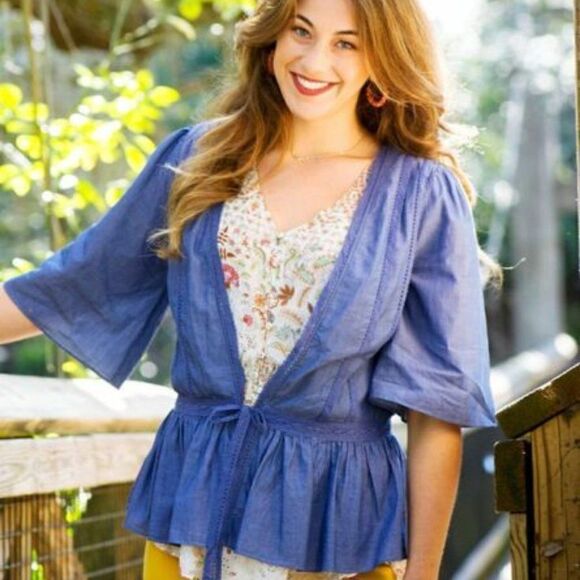 3/$25 Matilda Jane Hour by Hour Chambray Kimono Jacket XS - Picture 1 of 12